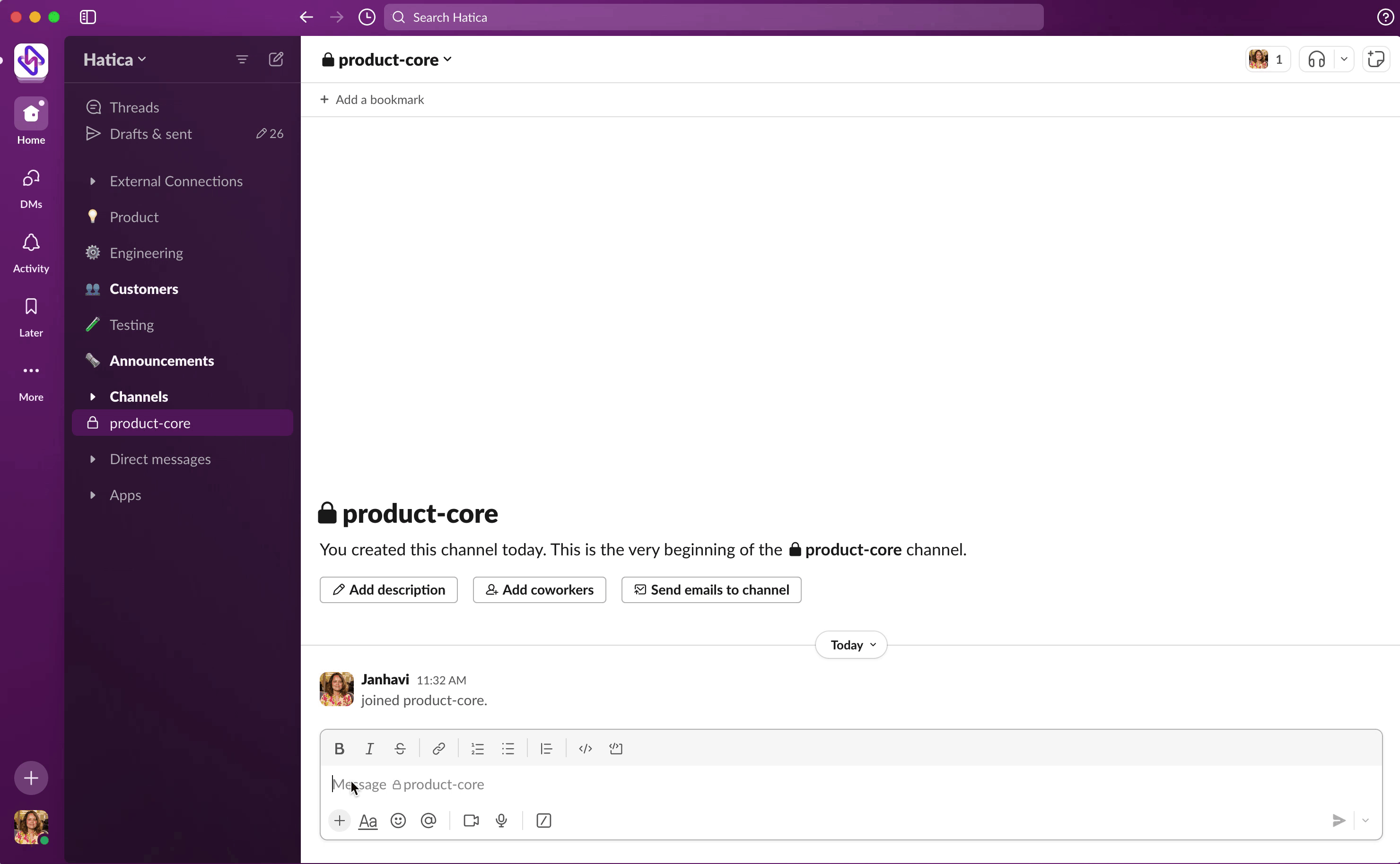 Invite Hatica to private Slack Channel