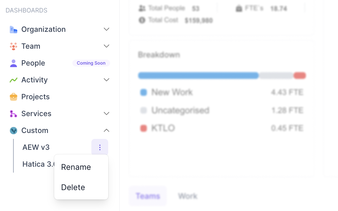 Custom Dashboard Manage