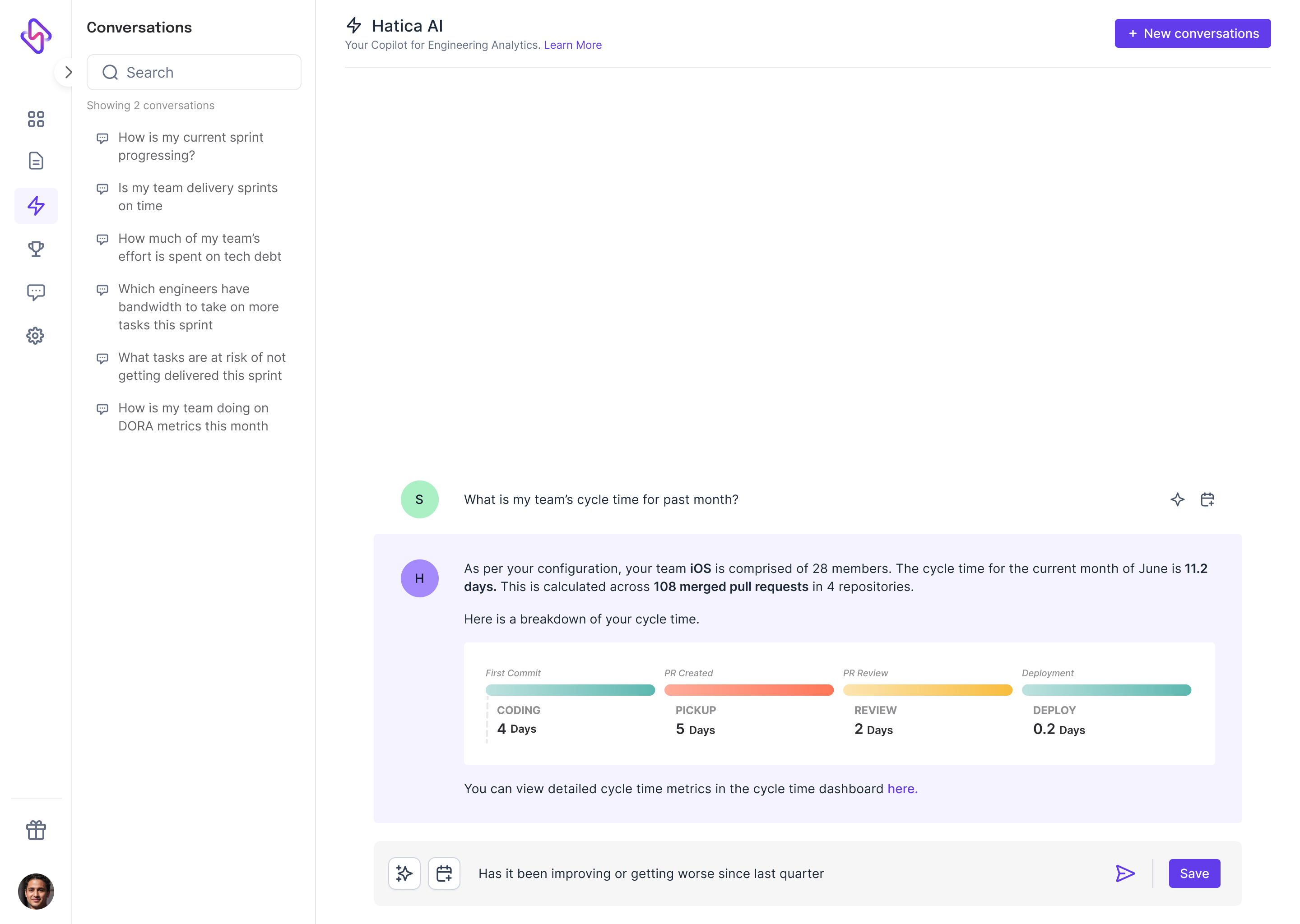 Hatica AI Cycle time chat