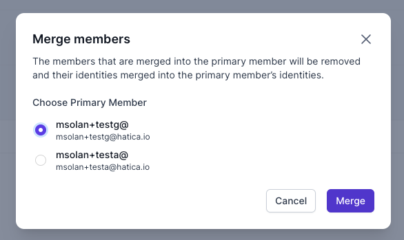 Merge Members - Modal Select Primary - Step 2