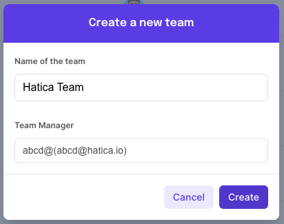 Team - Create team Modal - Step 1